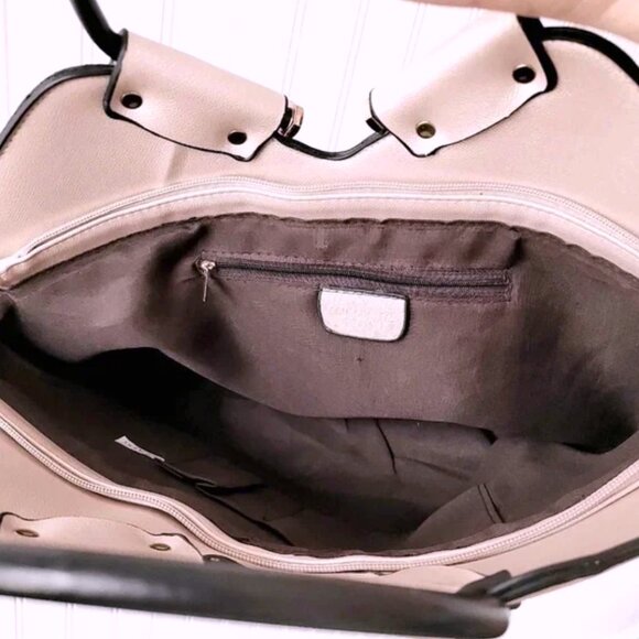 POURQUOI PAS PU Leather XL Soft Pink Metalic Black Metal Handles Shoulder Bag - Picture 7 of 11